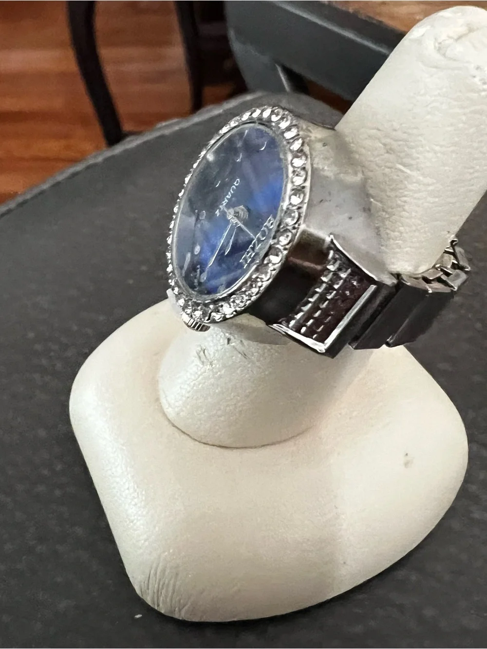 Women's Silver Tone Blue Dial Crystal Accent Quartz Watch